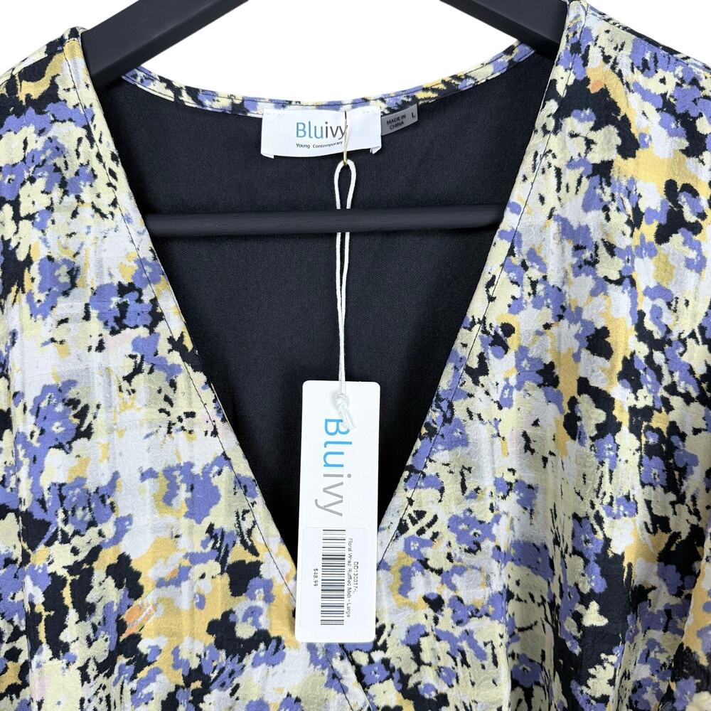 NEW Floral Print Wrap Ruffled Midi Dress LARGE - Picture 11 of 11
